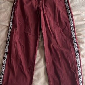 Womens Burgundy Pants with Side Stripe Detail